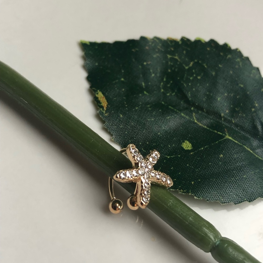 Gold rhinestone starfish ear cuff clip on earring